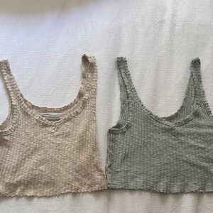 Urban Outfitters Ribbed Crop Top Set - Cream and Green